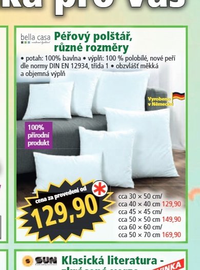 bella casa Péřový polštář, různé rozměry
