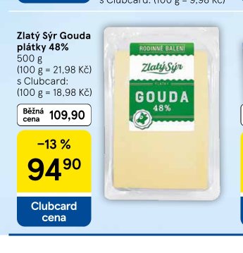 Zlatý Sýr Gouda plátky 48%