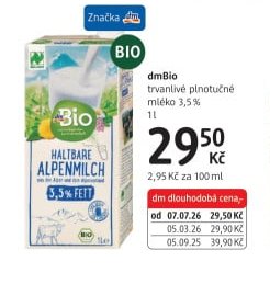 dmBio trvanlivé plnotučné mléko 3,5%