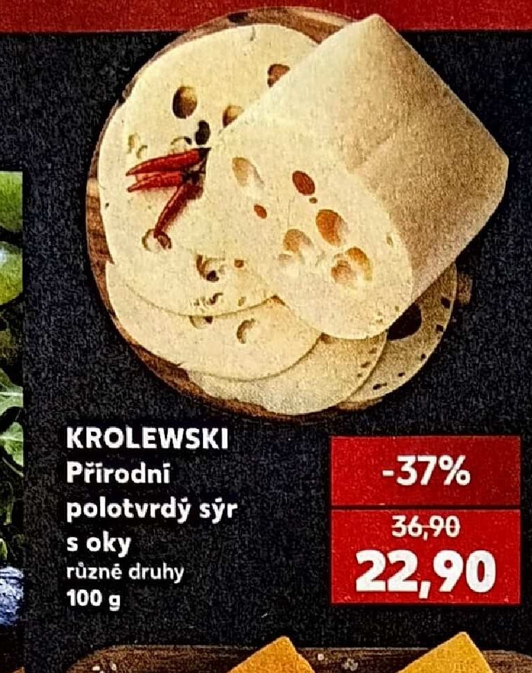 KROLEWSKI Přírodní polotvrdý sýr s oky