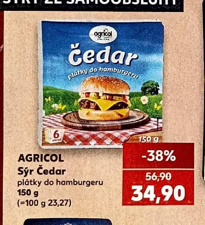 AGRICOL Sýr Čedar plátky do hamburgeru