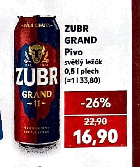 Zubr Grand Pivo světlý ležák