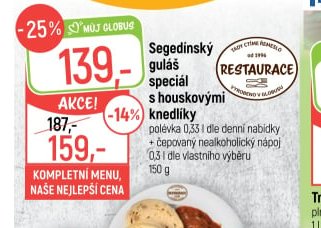 Segedínský guláš speciál s houskovými knedlíky