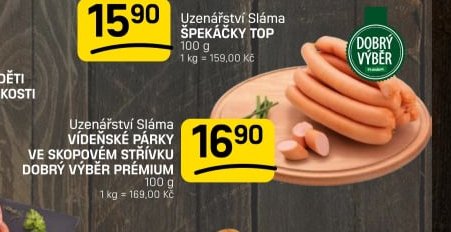 Uzenářství Sláma VÍDEŇSKÉ PÁRKY VE SKOPOVÉM STŘÍVKU DOBRÝ VÝBĚR PRÉMIUM