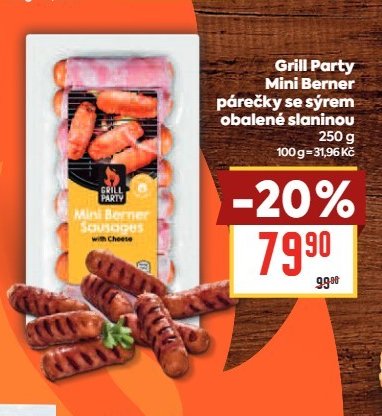 Grill Party Mini Berner párečky se sýrem obalené slaninou 250 g