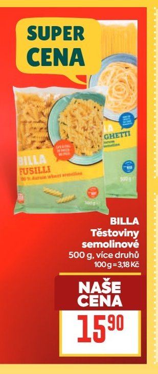 BILLA Těstoviny semolinové