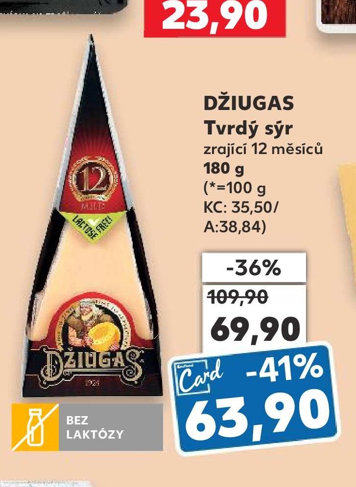DŽIUGAS Tvrdý sýr zrající 12 měsíců 180 g