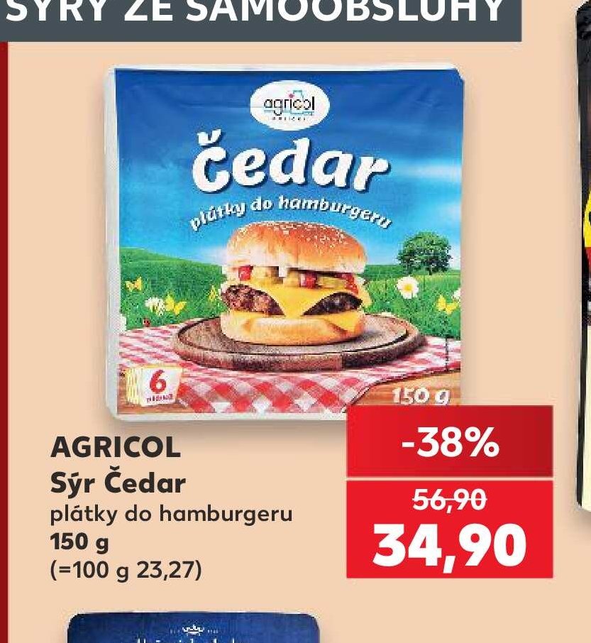 AGRICOL Sýr Čedar plátky do hamburgeru