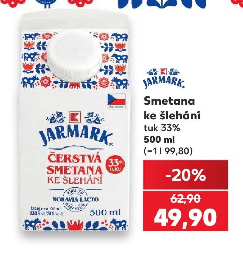 Jarmark Čerstvá smetana ke šlehání 33% 500 ml