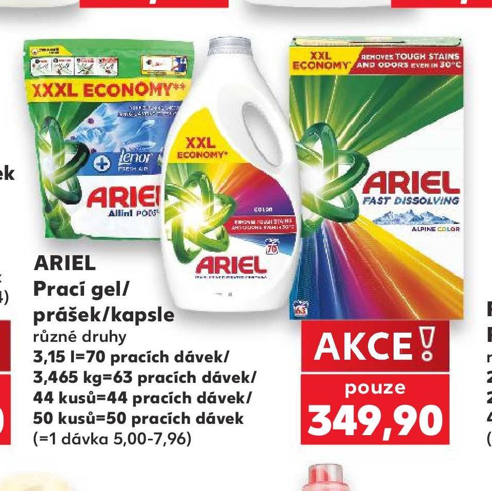 Ariel prací gel/prášek/kapsle 3,15 l/44-50 kusů