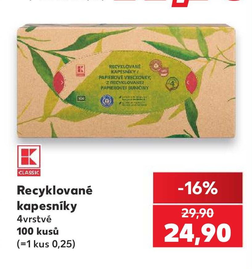 Recyklované kapesníky 4vrstvé 100 kusů