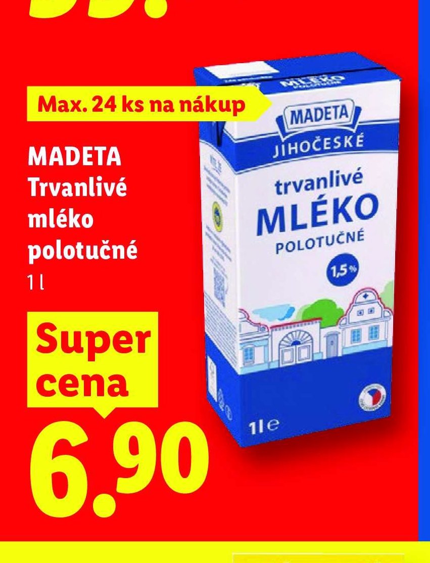 MADETA Trvanlivé mléko polotučné 1 l