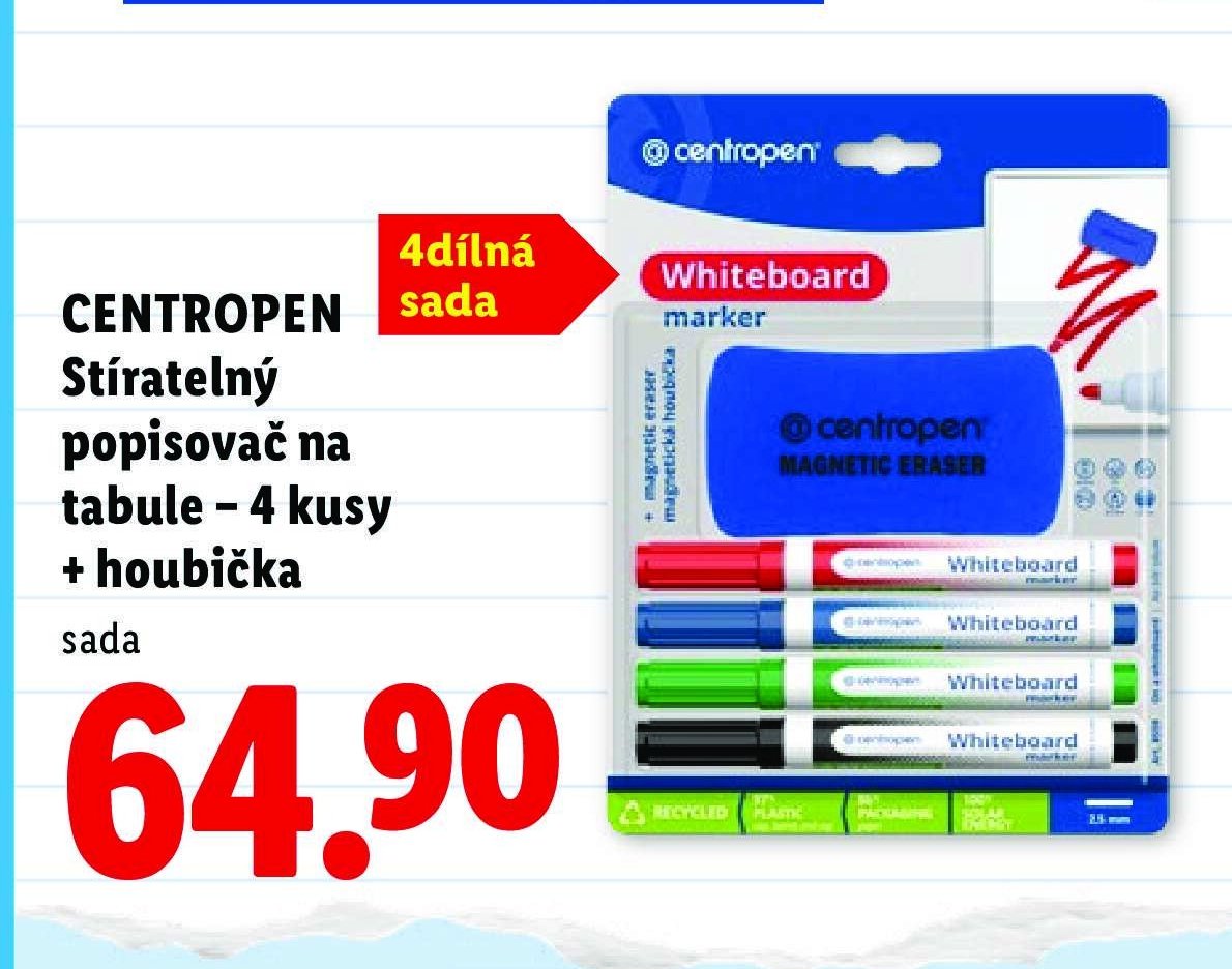 CENTROPEN Stíratelný popisovač na tabule – 4 kusy