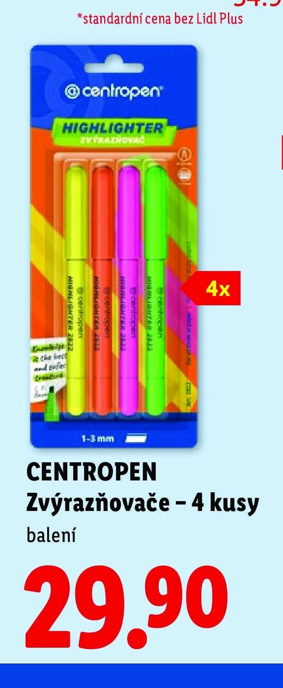 CENTROPEN Zvýrazňovače – 4 kusy