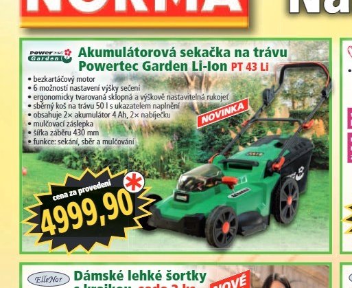 Akumulátorová sekačka na trávu Powertec Garden Li-ion PT 43 Li