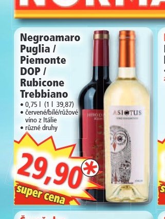 Negroamaro Puglia / Piemonte DOP / Rubicone Trebbiano