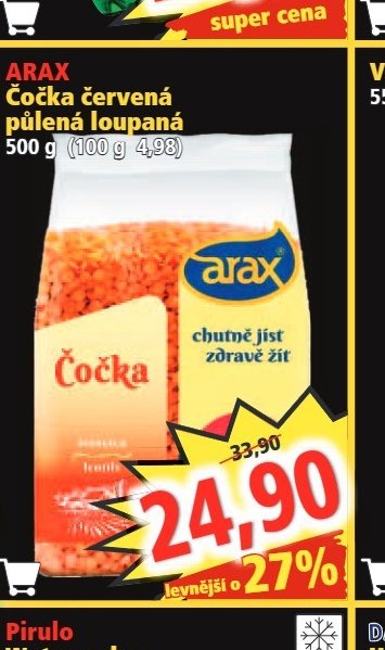 ARAX Čočka červená půlená loupaná 500 g