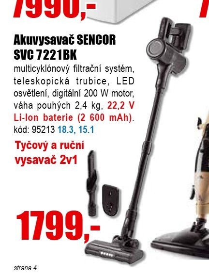 Akuvysavač SENCOR SVC 7221BK