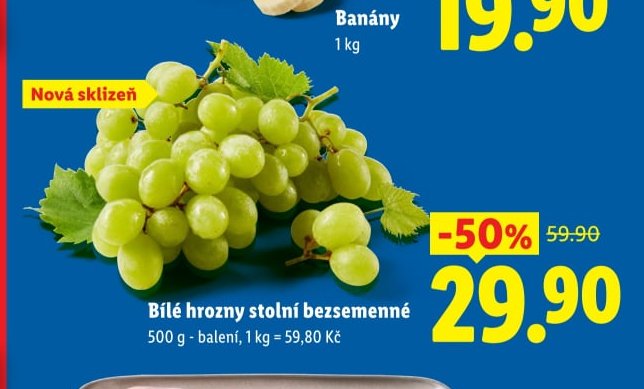 Bílé hrozny stolní bezsemenné