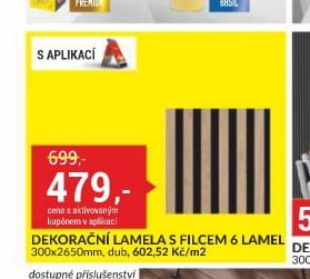 DEKORAČNÍ LAMELA S FILCEM 6 LAMEL 300x2650mm, dub