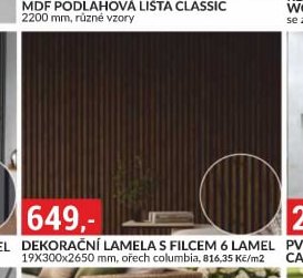 DEKORAČNÍ LAMELA S FILCEM 6 LAMEL 19X300x2650 mm, ořech columbia