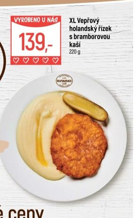 XL Vepřový holandský řízek s bramborovou kaší 220 g