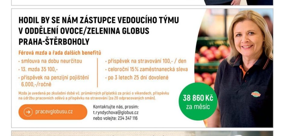 ZÁSTUPCE VEDOUCÍHO TÝMU V ODDĚLENÍ OVOCE/ZELENINA GLOBUS PRAHA-ŠTĚRBOHOLY