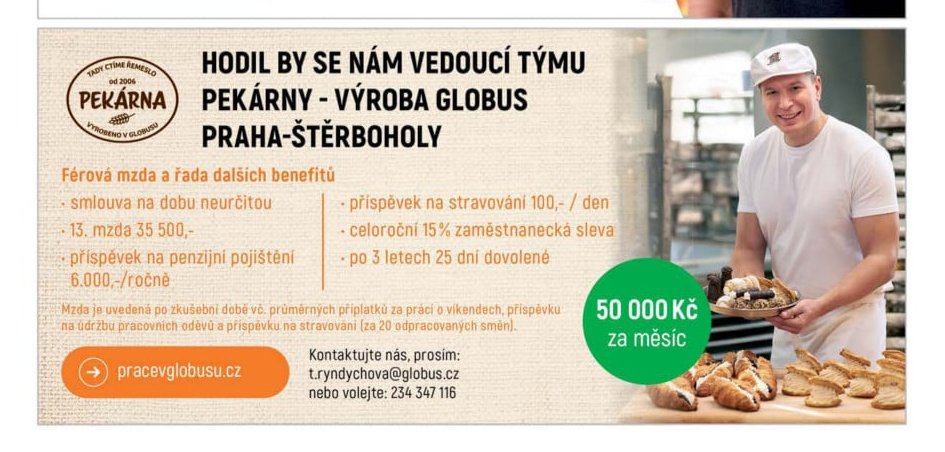 VEDOUCÍ TÝMU PEKÁRNY - VÝROBA GLOBUS PRAHA-ŠTĚRBOHOLY