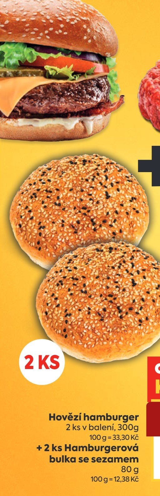 Hovězí hamburger 2 ks v balení + 2 ks Hamburgerová bulka se sezamem
