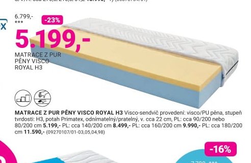 MATRACE Z PUR PĚNY VISCO ROYAL H3
