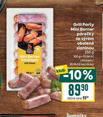 Grill Party Mini Berner párečky se sýrem obalené slaninou 250 g