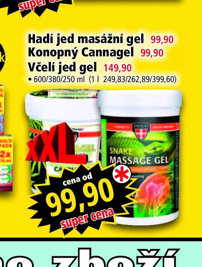 Hadí jed masážní gel / Konopný Cannagel / Včelí jed gel