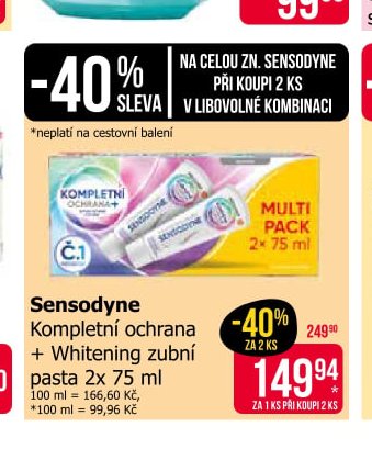 Sensodyne Kompletní ochrana + Whitening zubní pasta 2x 75 ml