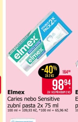 Elmex Caries nebo Sensitive zubní pasta 2x 75 ml