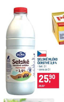 Selské mléko čerstvé 3,9 %