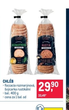 Chléb (foccacia rozmarýnová, švýcarka rustikální)