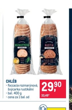 Chléb foccacia rozmarýnová, švýcarka rustikální