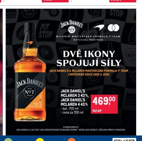 JACK DANIEL'S MCLAREN 3 43%, JACK DANIEL'S MCLAREN 4 43%