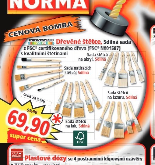 Dřevěné štětce, 5dílná sada