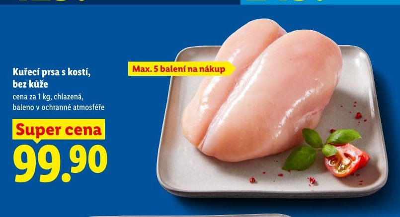 Kuřecí prsa s kostí, bez kůže
