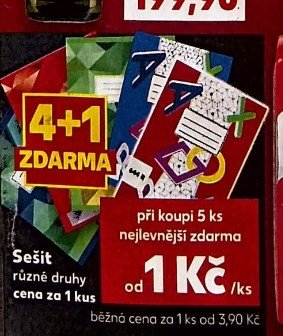 Sešit různé druhy cena za 1 kus při koupi 5 ks nejlevnější zdarma