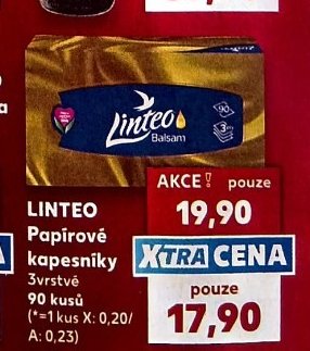 Linteo papírové kapesníky 3vrstvé 90 kusů