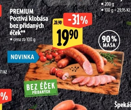 PREMIUM Poctivá klobása bez přidaných éček