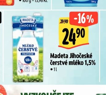 Madeta Jihočeské čerstvé mléko 1,5%