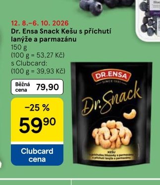 Dr. Ensa Snack Kešu s příchutí lanýže a parmazánu