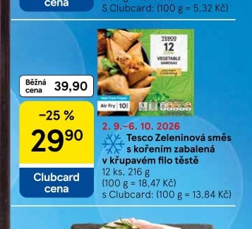 Tesco Zeleninová směs s kořením zabalená v křupavém filo těstě