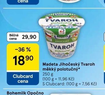 Madeta Jihočeský Tvaroh měkký polotučný 250 g