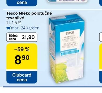 Tesco Mléko polotučné trvanlivé 1 l