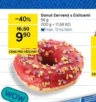 Donut červený s číslicemi 56 g