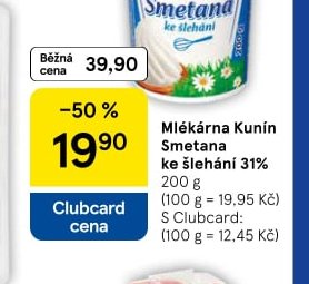Mlékárna Kunín Smetana ke šlehání 31%